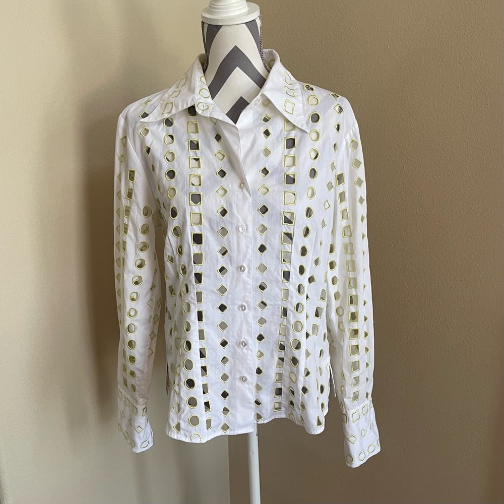 D & Y Button Up - Geometric Cut Out - Long Sleeve Shirt - Size: Large
